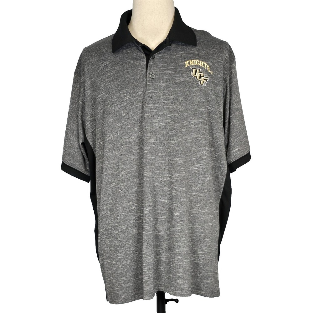 KA Knights w/UCF Logo Mens Polo Shirt Short Sleeve Heather Gray Black Trim 2X